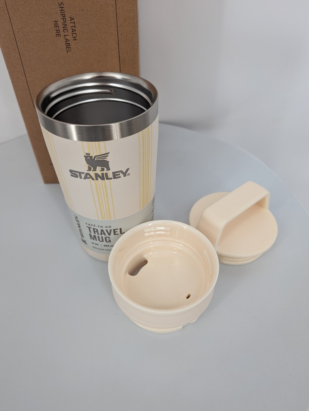 NEW STANLEY The Easter Café To Go Travel Mug cup Cream Picnic Stripe yellow 2026 - Picture 8 of 10